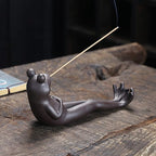 ChangWanna Frog Incense Stick Holder - Ceramic Insence Burner Ash Catcher, Insense Stand with 45 Sandalwood Sticks, Ornament for Aromatherapy/Yoga/Meditation/Home Living Room Office Decor