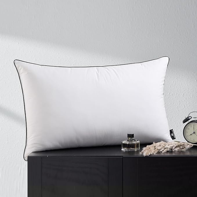 Flat Feather Down Pillows Pillows for Sleeping Queen Size Set of 1, Thin Hotel Pillow 1 Pack with Airyfil™ Fillings, Soft Bed Pillow for Stomach, Back Sleepers, Soft, 20×30 in.