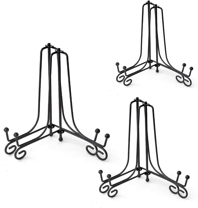 Iron Plate Stands for Display,Foldable Book Holder & Easel Stand for Sign, Versatile Poster Stand and Small Plate Stand for Home Decor, Art, Photo Frame, Card, Crystal Display (Black, 4 6 8 inch (6Pcs))