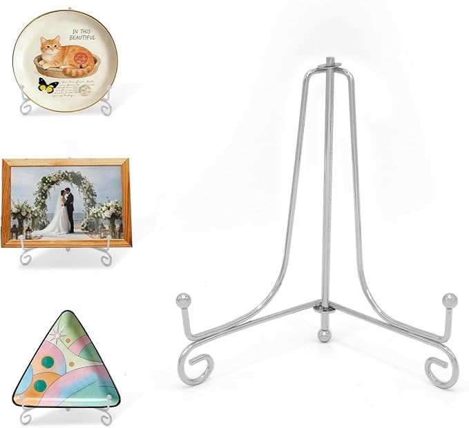 Iron Plate Stands for Display,Foldable Book Holder & Easel Stand for Sign, Versatile Poster Stand and Small Plate Stand for Home Decor, Art, Photo Frame, Card, Crystal Display (Silver, 6 inch (4Pcs))