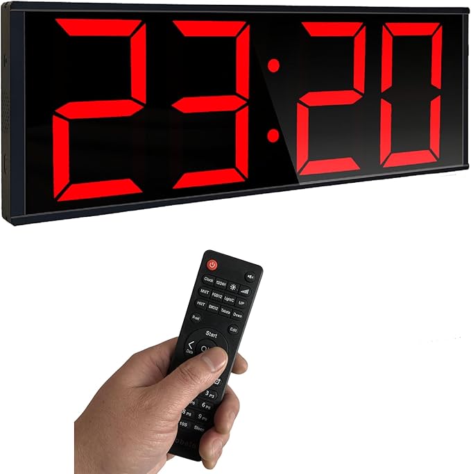 17.3'' Huge Digital Wall Clock, Home Gym Interval Workout Timers, with Countdown, Stopwatch, 7-Color Light, 8-Alarms, Calendar/Temperature Display, for HIIT/Tabata/FGB/EMOM (Red)