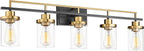 Emliviar 36 Inch 5-Light Bathroom Light Fixtures with Clear Glass Shade, Modern Vanity Lights Over Mirror for Bathroom, Bedroom, Hallway, Black and Gold Finish, YCE238B-5W BK+BG