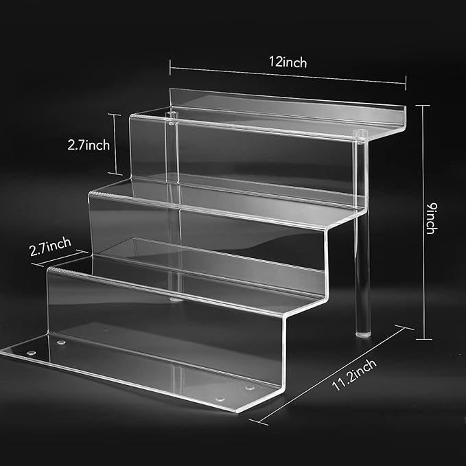 12 Inch Acrylic Shelf for Perfume Organizer in 3 Pack, 4 Tier Funko POP Shelves, Cologne Organizer Tiered Riser Display Stand, Acrylic Display for Decoration