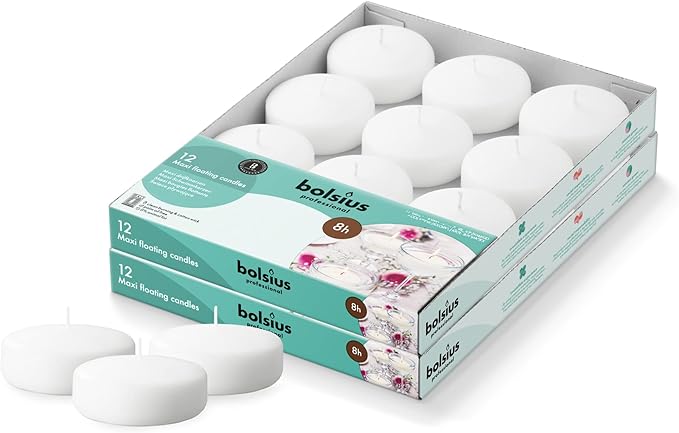 BOLSIUS 3 Inch White Floating Candles - 24 Count Unscented - Premium European Quality - Imbue Breathtaking Ambiance for Romantic Wedding Centerpieces, Decorations, Events, Pool, Holiday, and Parties