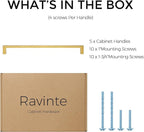 Ravinte 5 Pack 10 Inch Solid Square Cabinet Pulls - Brushed Brass Handles for Kitchen Cabinets & Drawers