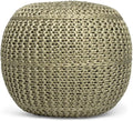 BIRDROCK HOME Round Pouf Foot Stool Ottoman - Knit Bean Bag Floor Chair - Cotton Braided Cord - Great for The Living Room, Bedroom and Kids Room - Small Furniture (Herbal Olive)