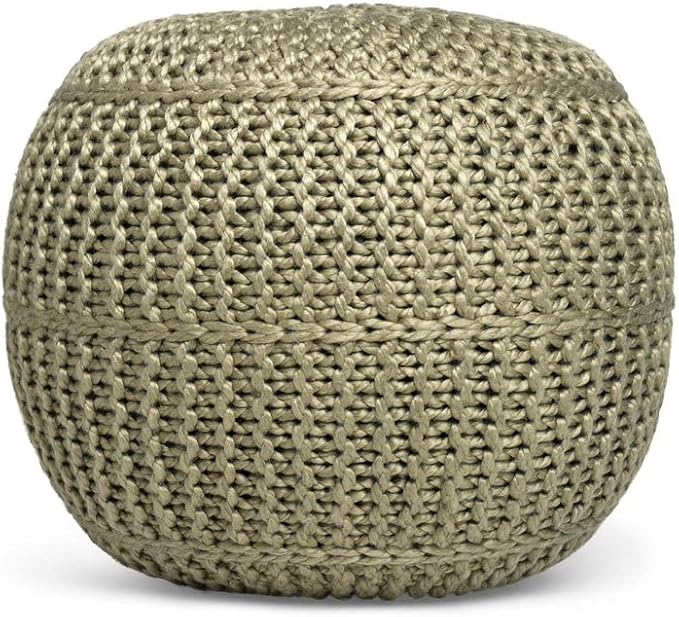 BIRDROCK HOME Round Pouf Foot Stool Ottoman - Knit Bean Bag Floor Chair - Cotton Braided Cord - Great for The Living Room, Bedroom and Kids Room - Small Furniture (Herbal Olive)