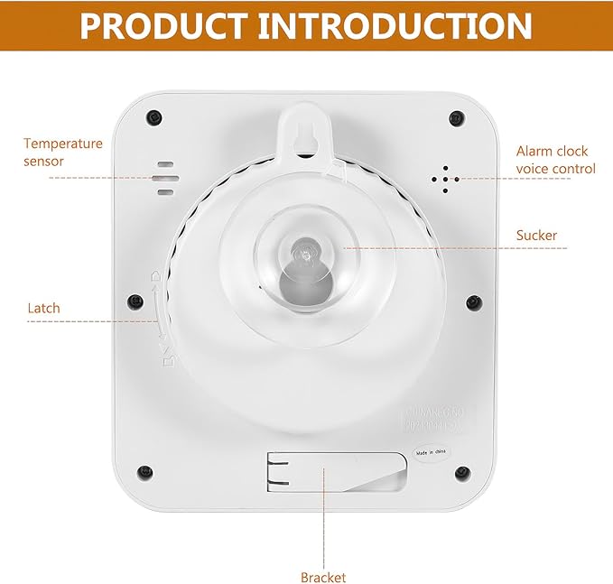 Houkiper Shower Clock Waterproof Bathroom Timer, Digital Shower Timer with Countdown, Suction Cup Clock, LCD Display, Temperature Gauge Wall Clock Touch Screen Waterproof Clock for Bathroom, White