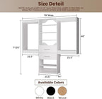 ROOMTEC Modular Closet System, 78" Wall Mounted Closet Organizer with Hanging Rods and Drawers, Wooden Tower for Walk-In Closets, Wardrobe Storage Kit, White