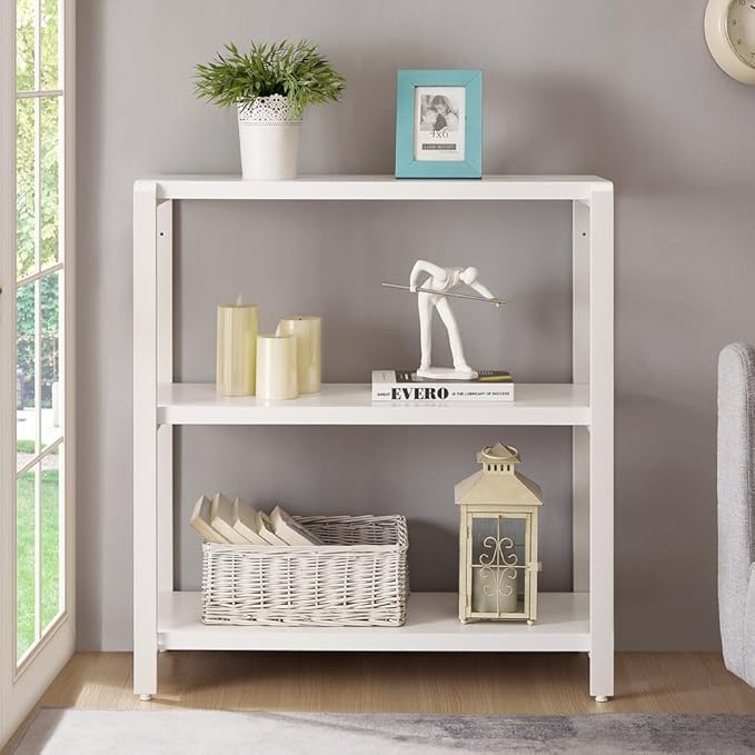 EXCEFUR 3-Tier Bookshelf and Bookcase, Rustic Wood and Metal Book Shelves, Industrial Shelving Unit for Living Room Bedroom, White Oak
