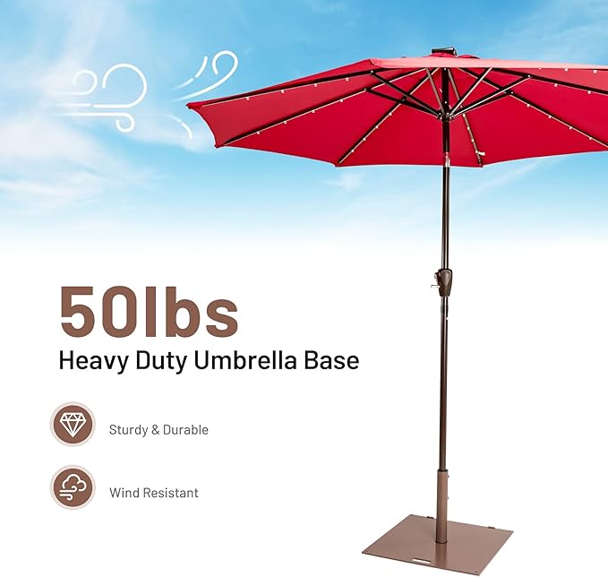 Giantex Patio Umbrella Base, 50 Lbs Steel Heavy Duty Umbrella Stand with Wheels, 24 Inch Square Umbrella Base with 2 Tightening Knobs, Suitable for Backyard, Deck, Poolside, Patio