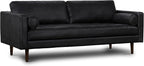 POLY & BARK Napa 88.5" Leather Sofa – Full-Grain Italian-Tanned Aniline Leather, Feather-Down Comfort, Solid Wood Frame, Walnut Legs, Onyx Black
