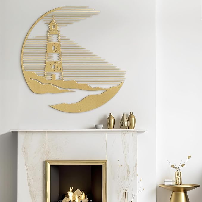SIGNLEADER Metal Wall Art Decor Lighthouse Minimalist Modern Abstract Wall Sculpture Hangings Home Decoration for Living Room, Bedroom, Bathroom, Kitchen, Outdoor - 18" Gold