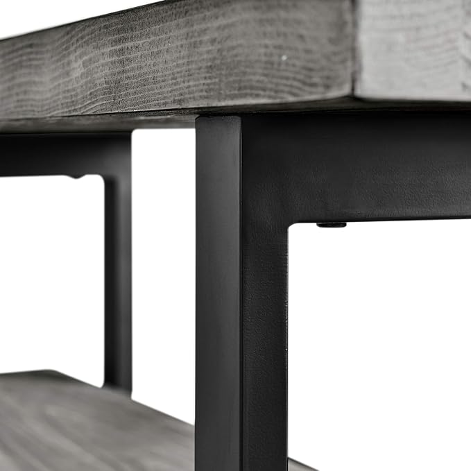Pomona 2-Tier Entryway Bench with Storage Shelf – Solid Pine Wood Seat with Black Metal Frame – Rustic Industrial Shoe Bench for Hallway, Dining, or Living Room by Alaterre Furniture (Slate Gray)