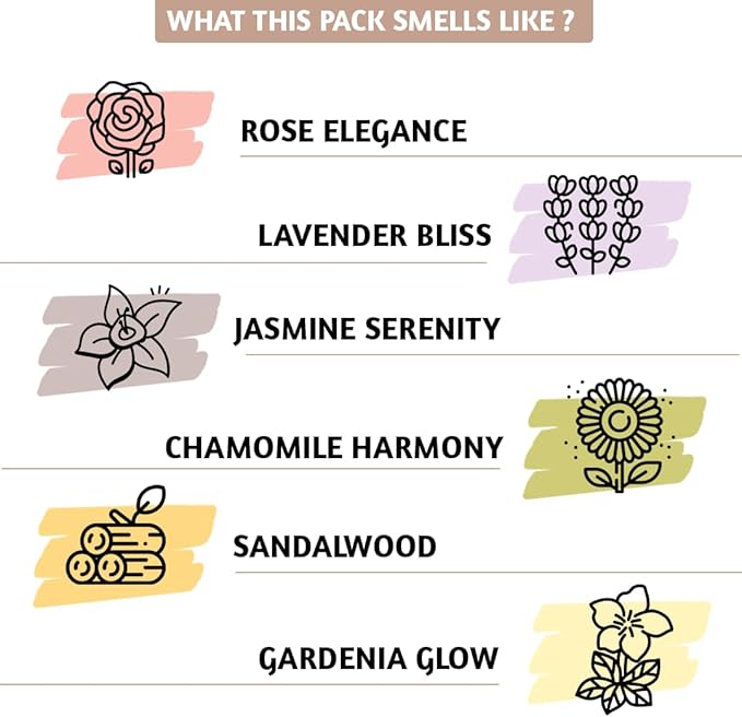 Folkulture Incense Sticks with Holder (120 Sticks) | Set of 6 Floral Incense Sticks For Room Fragrance, Valentines Day Gifts | No Charcoal, Non Toxic, 45 Min, Long Burning Jasmine, Rose Insence-Sticks