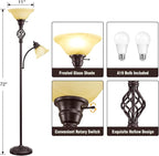 GyroVu Torchiere Floor Lamp for Living Room, LED Standing Reading Light for Bedroom with Glass Shade for Living Room Corner Bedroom Home Office,Bulbs Included (Yellow Lampshade, Glass 2 Head)