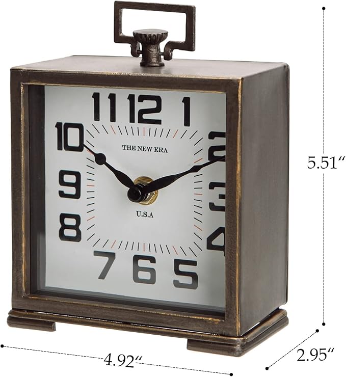 NIKKY HOME Vintage Silent Non-Ticking Table Clock, Shelf Desk Top Clock Battery Operated, Retro Home Decor for Living Room Mantel Desktop Countertop, Antique Brown