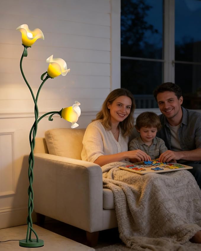 Flower Floor Lamp for Living Room,Tall Standing Reading Lamp with Flexible Neck,3 Color Temperatures LED Dimmable Decorative Light,Green Calla Floor Lamp for Bedroom Corner (Green)