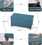Ottoman Storage Bench for Living Room Storage Ottoman with Tray Bedroom Foot Stool Storage Ottomans Coffee Table Lid Storage Footstool with Legs end of Bed Faxu Leather 30" Inch (D-Blue)