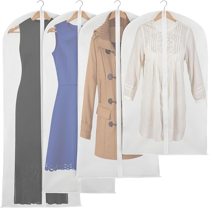 Stockroom Plus Clear Hanging Garment Bag - Zippered Dust Clothing Covers - Polyethylene Garment Bags for Coats & Dresses - Suit & Dress Travel Cases - Pack of 8, 4 Sizes 40x24-60x24 in