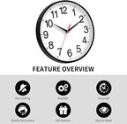 16 Inch Wall Clock Modern Battery Operated Silent Non Ticking Large Analog Clock for Living Room Office Home Bedroom Kitchen Bathroom(Black)