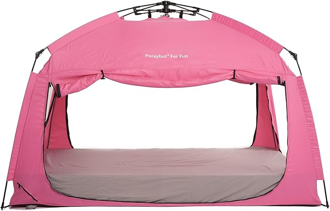 Indoor Instant Privacy Bed Tent for Sleeping,Quick Set-up Bed Canopies,Portable Bed Drapes with Large Space and 3 Doors (Pink, Full)