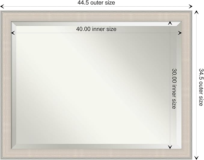 Amanti Art White Wall Mirror 34x44 Cottage White Silver Rectangle Bathroom Mirror for Wall Decor Living Room, X-Large Cottage Wood Frame, Hangs Horizonally and Vertically, Bathroom Decor, Beveled Edge