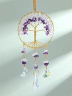 CrystalTears Crystal Tree Life Hanging Ornament Handmade Amethyst Clear Quartz Healing Crystal Gemstone Glass Suncatcher for Home Window Wall Decoration Crystal Gifts for Women Men Friends