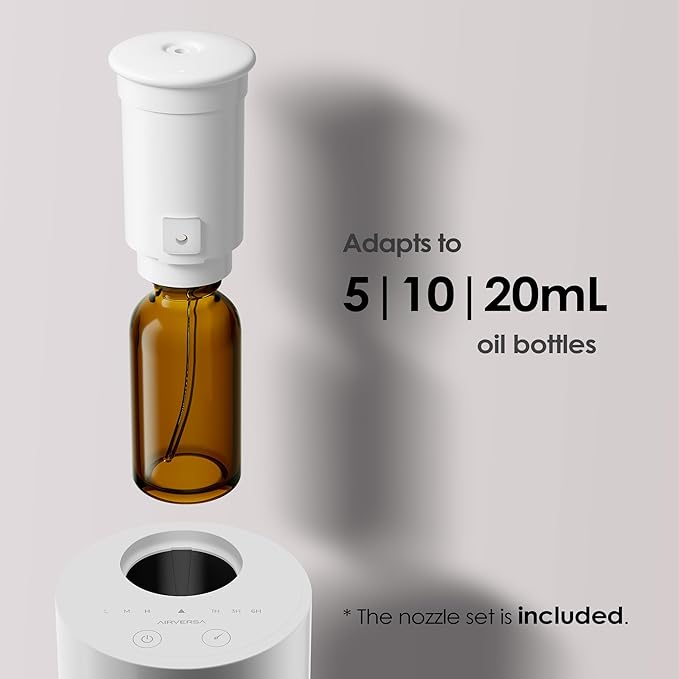 Airversa Waterless Essential Oil Diffuser Starter Kit with 4 x 10mL Fragrance Scent Oil, Battery Operated Mini Scent Air Machine Portable Diffuser for Home Car Office, AN6 White Kit01