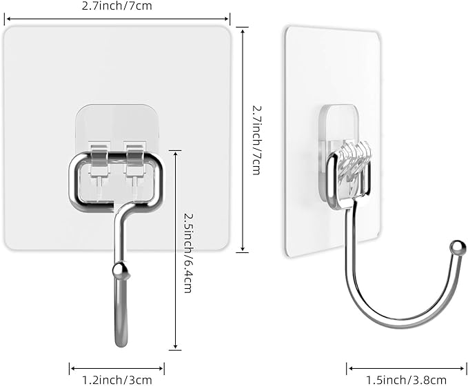 Large Hooks for Hanging Heavy-Duty 44Ib(Max) 10 Packs, Wall Hangers without Nails Self-Adhesive Traceless Clear and Removable, Waterproof and Rustproof Multiple Uses for Bathroom Kitchen Home
