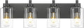 4-Light Bathroom Light Fixtures, Black Vanity Light with Cylinder Clear Glass Shade, Modern Vanity Lighting Fixtures Over Mirror, VL143-MB-4