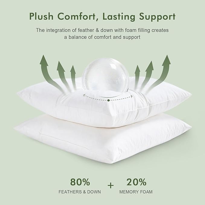 Feathers Down Pillow Insert 14x36, 100% Organic Cotton Shell, Large Lumbar Pillow Insert, Decorative Throw Pillow for Living Room Sofa, Couch, or Bed (White)