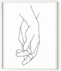 Holding Hands Wall Art Interlocking Fingers Connection Continuous Line Drawing 16x20 Inch Oak Wood White Framed Modern Minimalist Unity Print for Bedroom