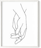 Holding Hands Wall Art Interlocking Fingers Connection Continuous Line Drawing 16x20 Inch Oak Wood White Framed Modern Minimalist Unity Print for Bedroom