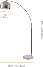 Teamson Home Arquer 68.1" Arc Floor Lamp for Living Rooms, Home Offices, Dining Rooms, Bedrooms with Faux White Marble Base and Nickel Bell Shade