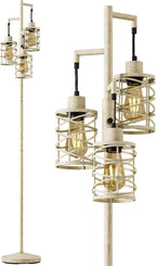 Oneach 70" Industrial Floor Lamp, Stepless Dimmable Standing Lamp with 3 Bulbs, Farmhouse Corner Standing Tree Lamp for Living Room, Tall Lamps for Bedroom, Office, Dining Room, Antique Beige White
