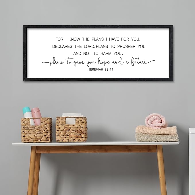 Surfapans Jeremiah 29 11 Scripture Wall Art 32"x12" Motivational Bible Verse For I Know The Plans I Have For You Sign Large Christian Home Blessing Religious Inspirational Quote Office Hanging (Black)