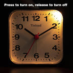 Small Battery Analog Alarm Clock Silent Non Ticking, Ascending Beep Sounds, Snooze,Light Functions (Black-B)
