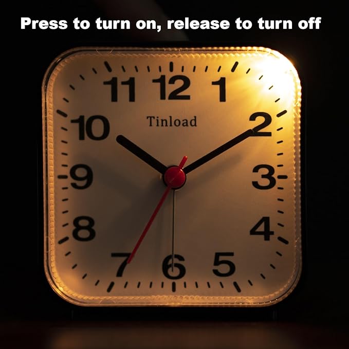 Small Battery Analog Alarm Clock Silent Non Ticking, Ascending Beep Sounds, Snooze,Light Functions (Black-B)
