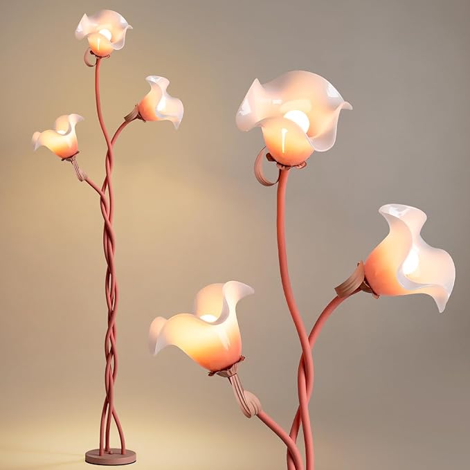 Flower Floor Lamp for Living Room - Tall Standing Reading Lamp with Flexible Neck, 3 Color Temperatures LED Dimmable Decorative Light, Pink Calla Floor Lamp for Bedroom Corner (Pink)