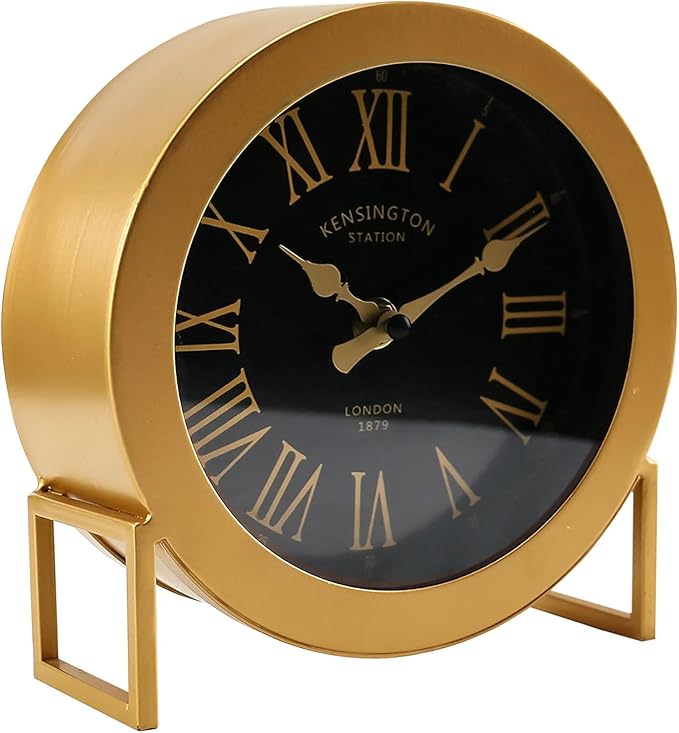 YOUKI Vintage Desk Clock, Small Gold Table Clock, Silent Non-Ticking Classic Battery Operated Decorative Mantel Desk Shelf Clock for Living Room Decor