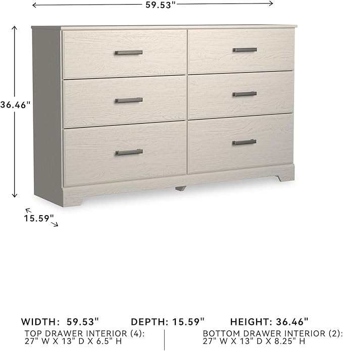Signature Design by Ashley Stelsie Modern Scandinavian 6 Drawer Dresser, Whitewash