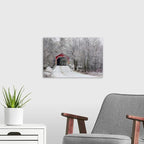 CANVAS ON DEMAND Red Covered Bridge in the Winter; Adamsville Quebec Canada Canvas Wall Art Print by David Chapman, Home Decor, Frost, Winter Artwork, 18"x12"