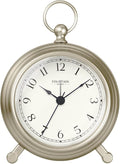 Jensen Pocket Watch Analog Alarm Clock for Bedroom,Silent Non Ticking,Desk & Shelf Mantel Clock for Living Room Decor,Morning Silver, 5.4"(H) x 4.5"(W)
