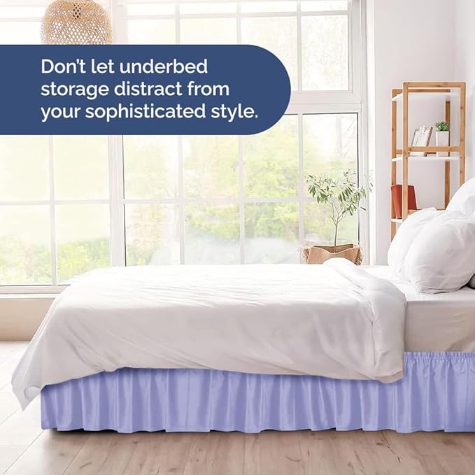 Wrap Around Dust Ruffle Bed Skirt - Lavender - Twin/Twin XL Size Beds with 15 Inch Drop - Easy Fit Elastic Strap- Adjustable Pleated Bedskirt w/Brushed Fabric Wrinkle Free - Women, Men, Kids & Teens