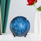 Ceramic Plates, Astrology Decorative Ceramic Plates, Abstract Horoscope Wheel Signs Aquarius Lion, 7 Inch, Household Plates Decorative, Navy Blue White and Bl