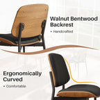 Dining Chairs Set of 2, Mid-Century Modern Upholstered PU Leather Chairs with Walnut Bentwood Back and Metal Legs for Kitchen Dining Living Room, Black Vertical Stripes (Black)