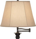 Regency Hill Traditional Adjustable Swing Arm Floor Lamp 58" Tall Painted Restoration Black Bronze Swirl Font Faux Silk Beige Drum Shade for Living Room Reading House Bedroom Family Home
