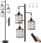 New Upgraded 72" Tall Dimmable Floor Lamp, 3 x 800LM 9W LED Bulbs Included, Farmhouse Standing Lamp with Remote Control, Industrial Tree Pole Floor Lamps for Living Room, Bedroom, Study Room - Brown