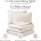 Southshore Fine Living, Inc. Quilted Summer Comforter, King Size Quilt Bedding Set with 2 Pillow Shams, Geometric Circle Design, Lightweight Bedspread, California/King Size Coverlet, Comfy Soft, Bone